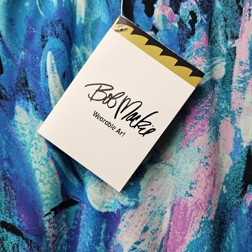 NWT Bob Mackie Colorful Flowy Fully Lined Asymetrical Hem Abstract Print Skirt M - Picture 3 of 6